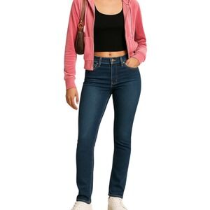 Y2K Juicy Couture Thin Denim Skinny Jeans 8 Blue Stretch Mid Rise‎ Gold Button